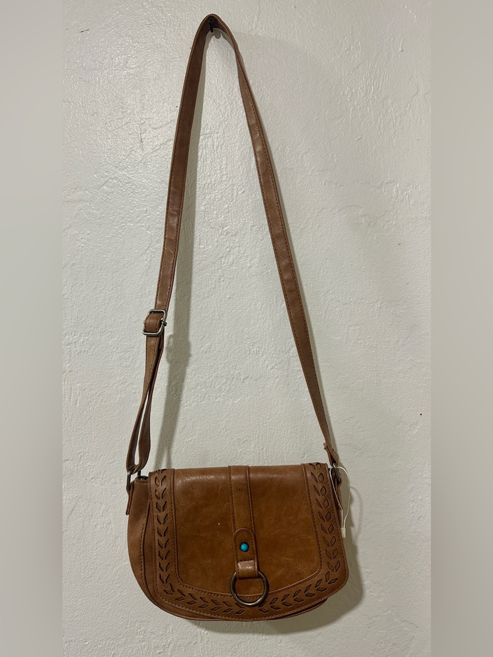 Mudd Brown Boho Crossbody Saddle Bag Western Faux Leather Purse Adjustable Strap
